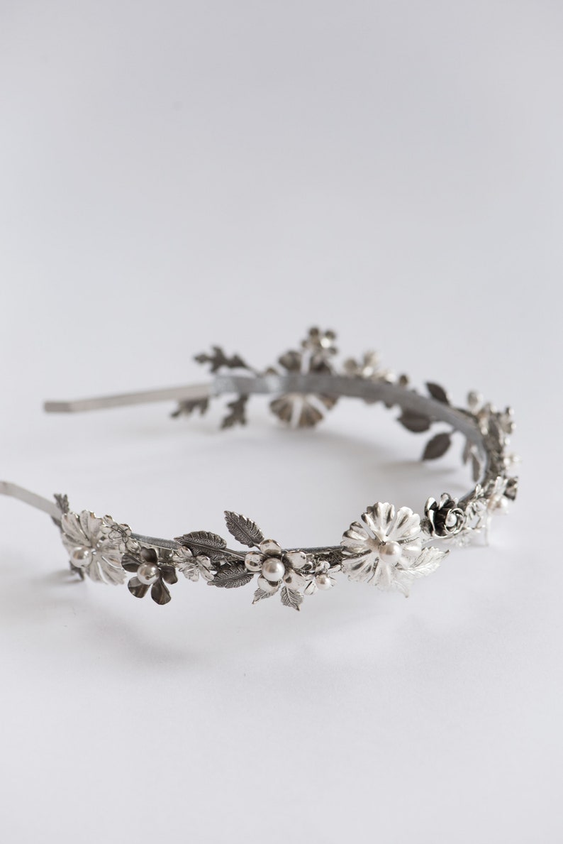 Bridal headband silver, Silver tiara, Silver bridal crown, Silver bridal headpiece Ewe image 4