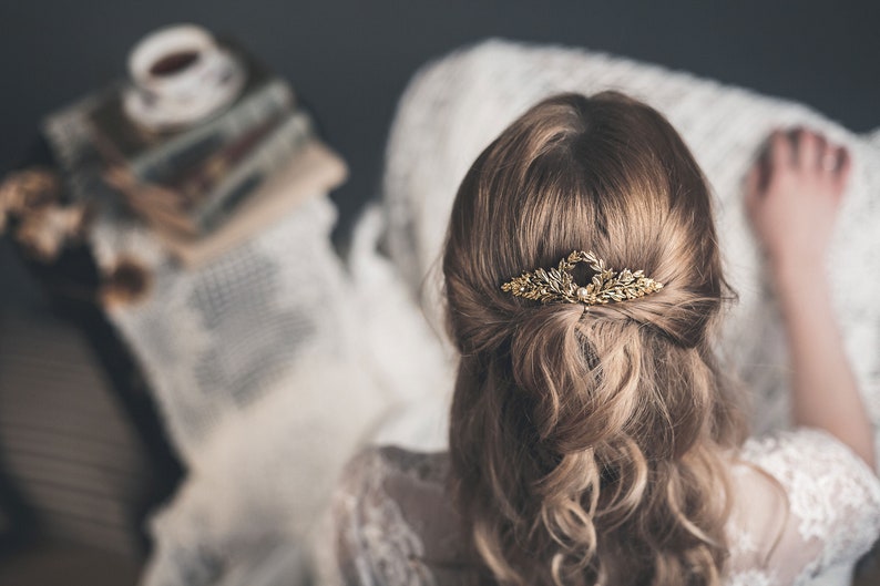 Wedding hair comb Edwardian style headpiece Leaf hairpiece Hair comb for wedding Gold hair comb