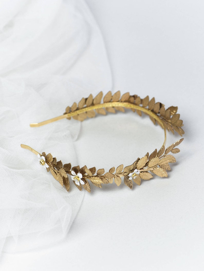 Gold leaf tiara Laurel leaf flower crown Bridal tiara Bridal leaf crown Bridal headpiece Greek goddess hair accessory Aigle image 9