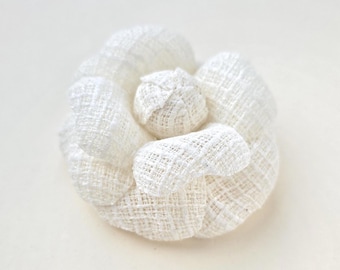 Ivory camellia brooch, Tweed flower pin for winter weddings, formal looks