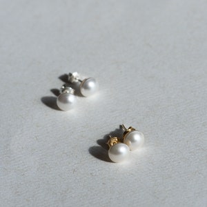 Simple pearl earrings, Classic minimalist studs, Modest jewelry PETITGEMS image 4