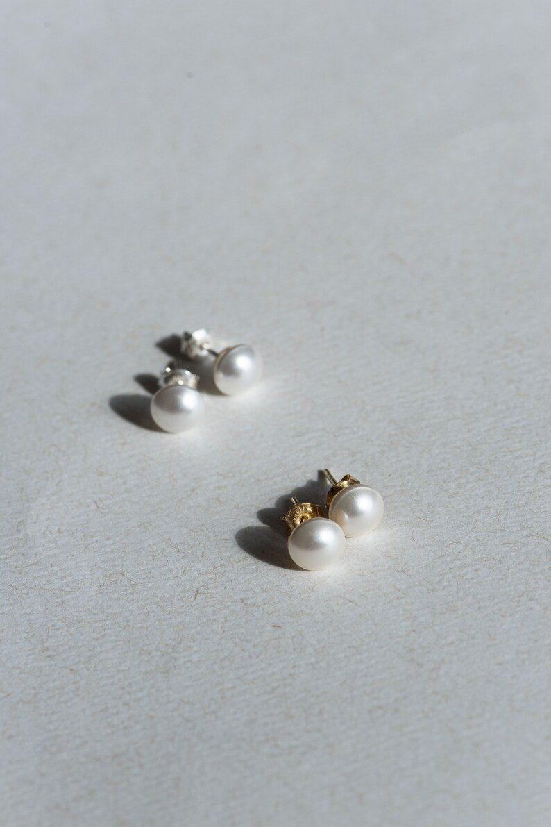 Simple pearl earrings, Classic minimalist studs, Modest jewelry PETITGEMS image 4