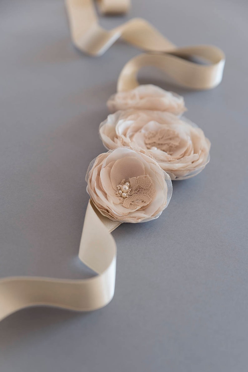 Rustic wedding sash, Wedding belt, Flower sash, Beige wedding sash, Champagne belt, Floral bridal belt ZEA image 4