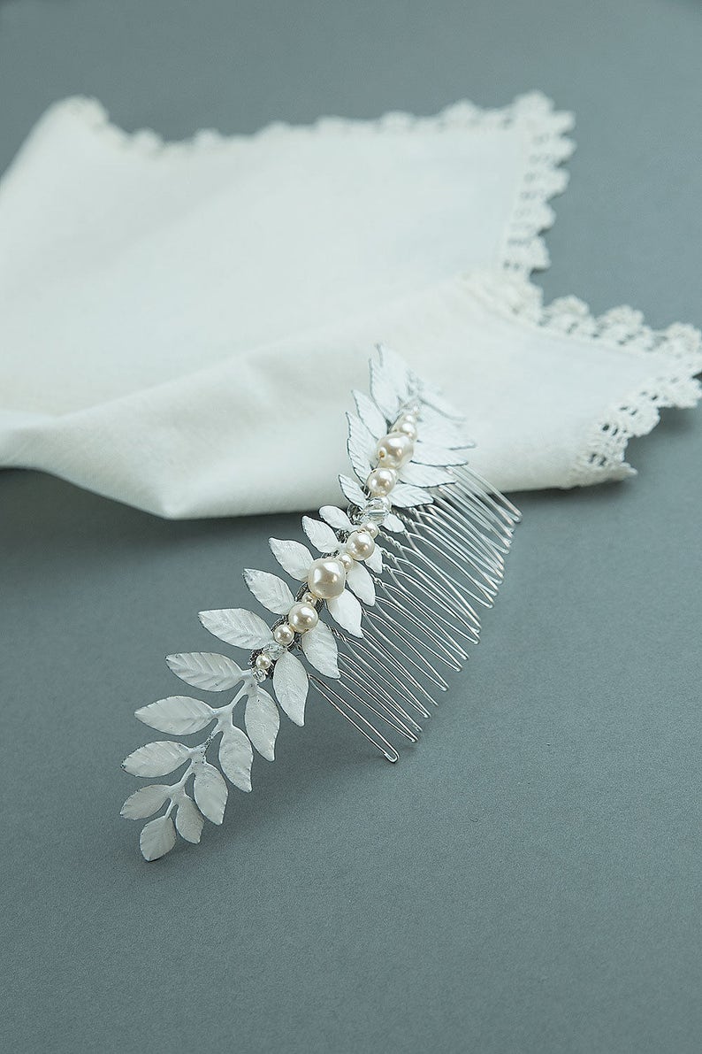 Silver bridal headpiece Bridal hairpiece Silver leaf hair comb Wedding hair comb Euterpe image 5