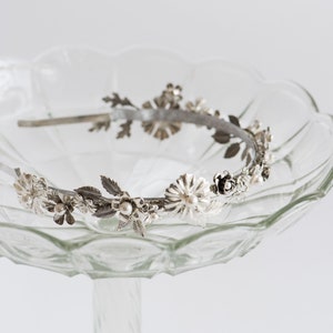 Bridal headband silver, Silver tiara, Silver bridal crown, Silver bridal headpiece Ewe image 6