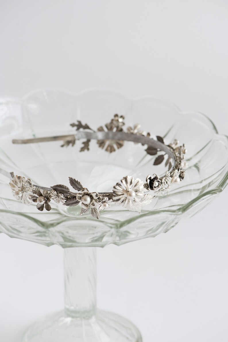 Bridal headband silver, Silver tiara, Silver bridal crown, Silver bridal headpiece Ewe image 6