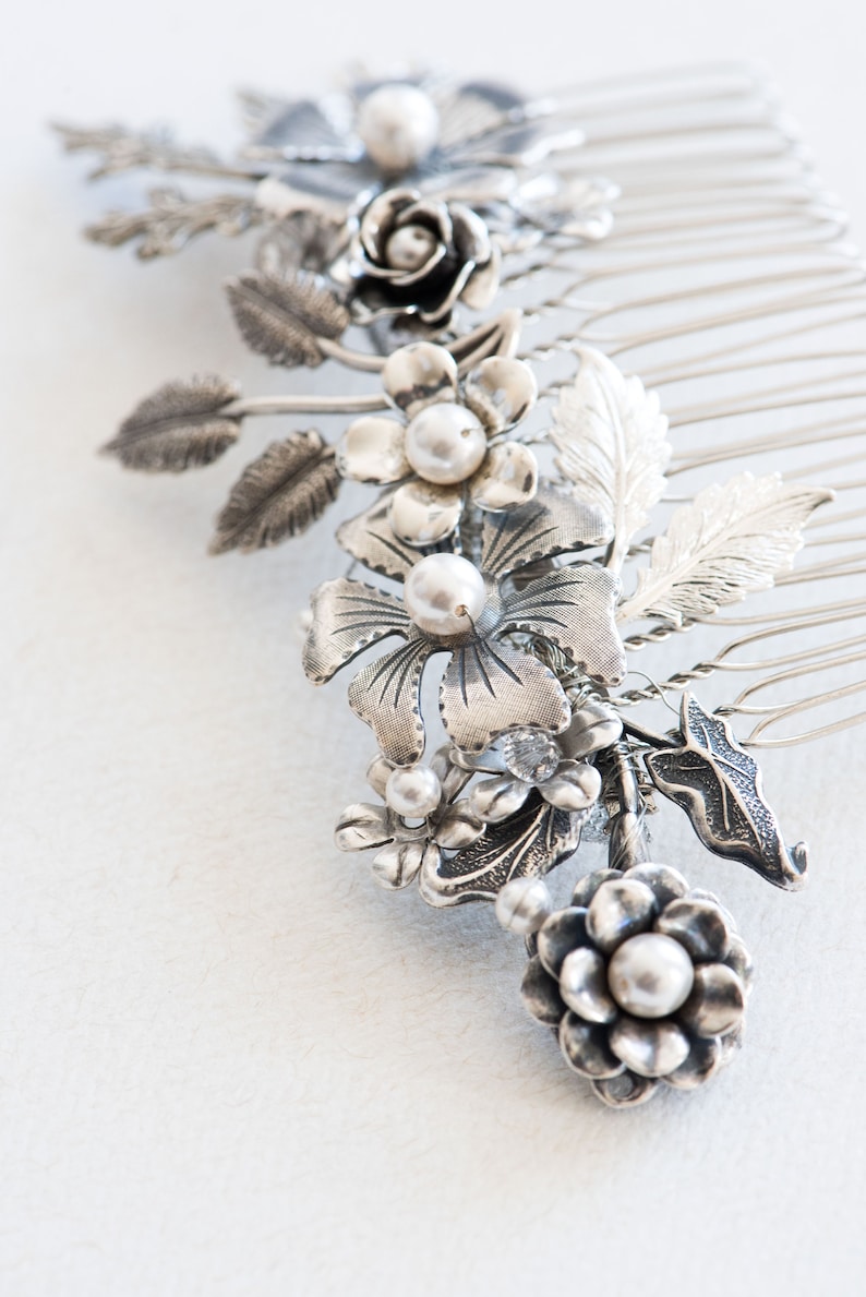 Amour Silver bridal hair comb Wedding hair comb silver Silver bridal accessories Bridal headpiece