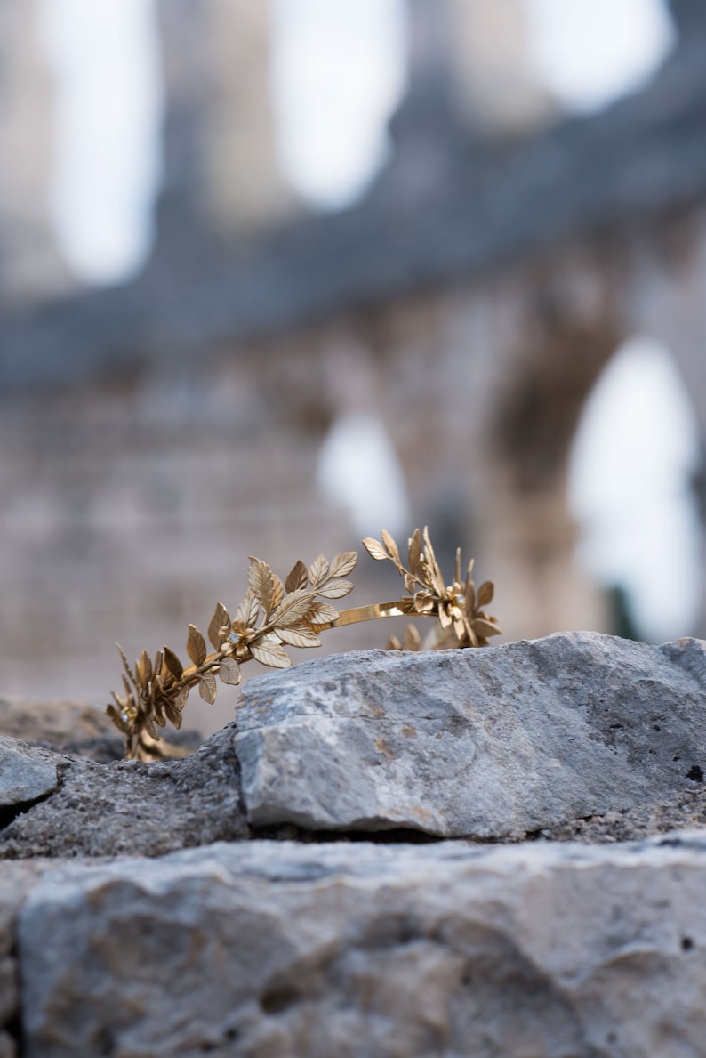 Gold leaf tiara Laurel leaf flower crown Bridal tiara Bridal leaf crown Bridal headpiece Greek goddess hair accessory Aigle image 8