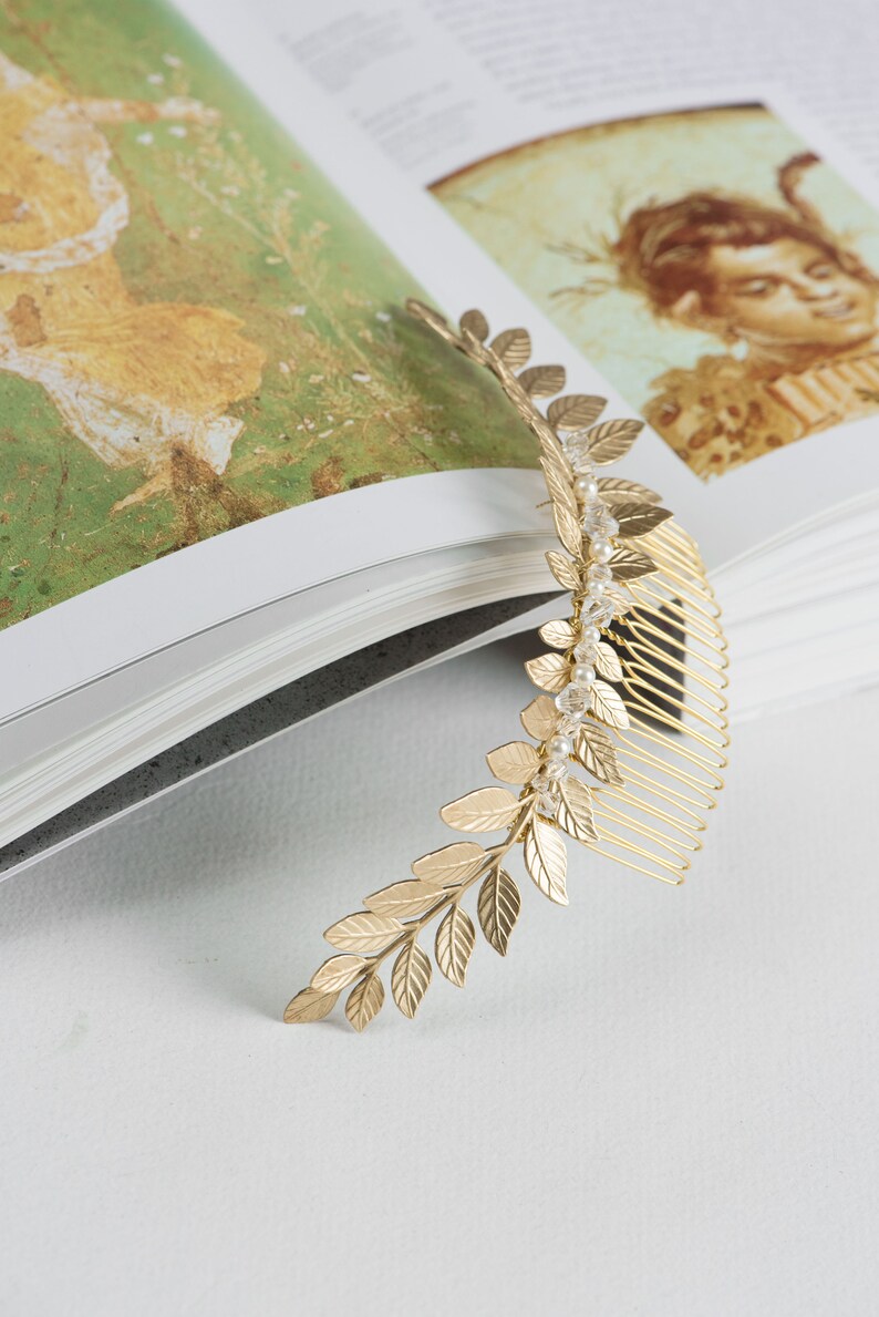 Leaf hair comb, Laurel leaf hair piece, Bridal hair comb for wedding gold or silver, Grecian headpiece HARMONIA Gold