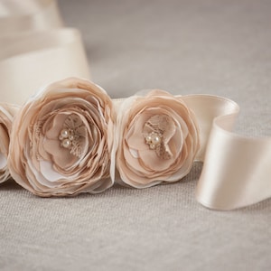 Rustic wedding sash, Wedding belt, Flower sash, Beige wedding sash, Champagne belt, Floral bridal belt ZEA image 2