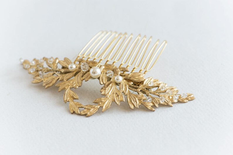 Wedding hair comb Edwardian style headpiece Leaf hairpiece Hair comb for wedding Gold hair comb
