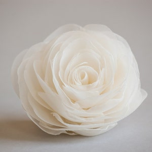 Ivory wedding hair flower, Bridal hairpiece, Wedding hair accessories, Organza bridal hair clip, Ivory rose hair flower image 1