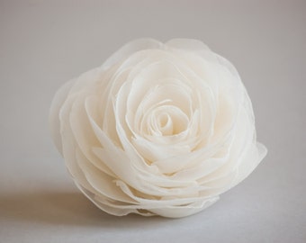 Ivory wedding hair flower, Bridal hairpiece, Wedding hair accessories, Organza bridal hair clip, Ivory rose hair flower