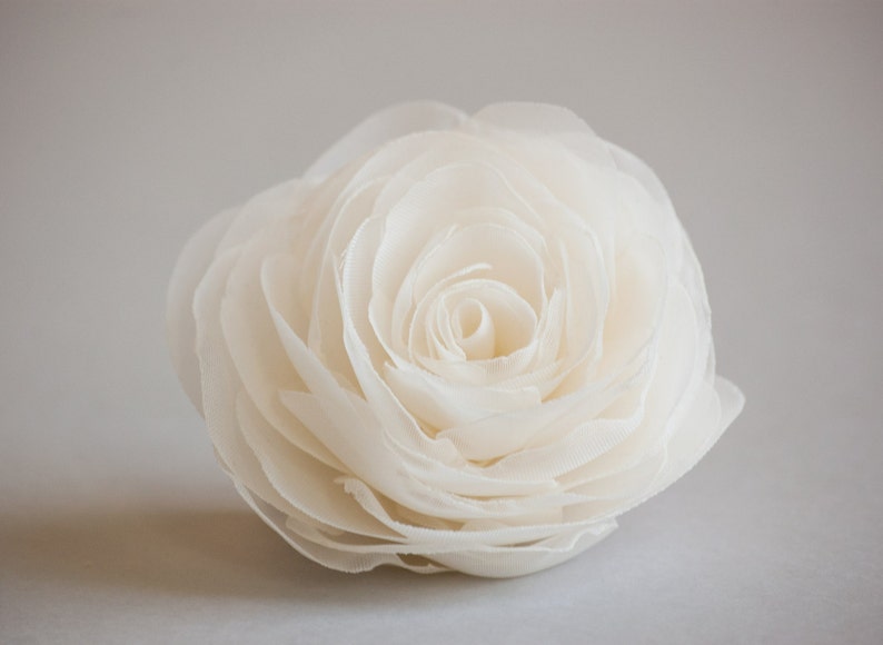 Ivory wedding hair flower, Bridal hairpiece, Wedding hair accessories, Organza bridal hair clip, Ivory rose hair flower image 1