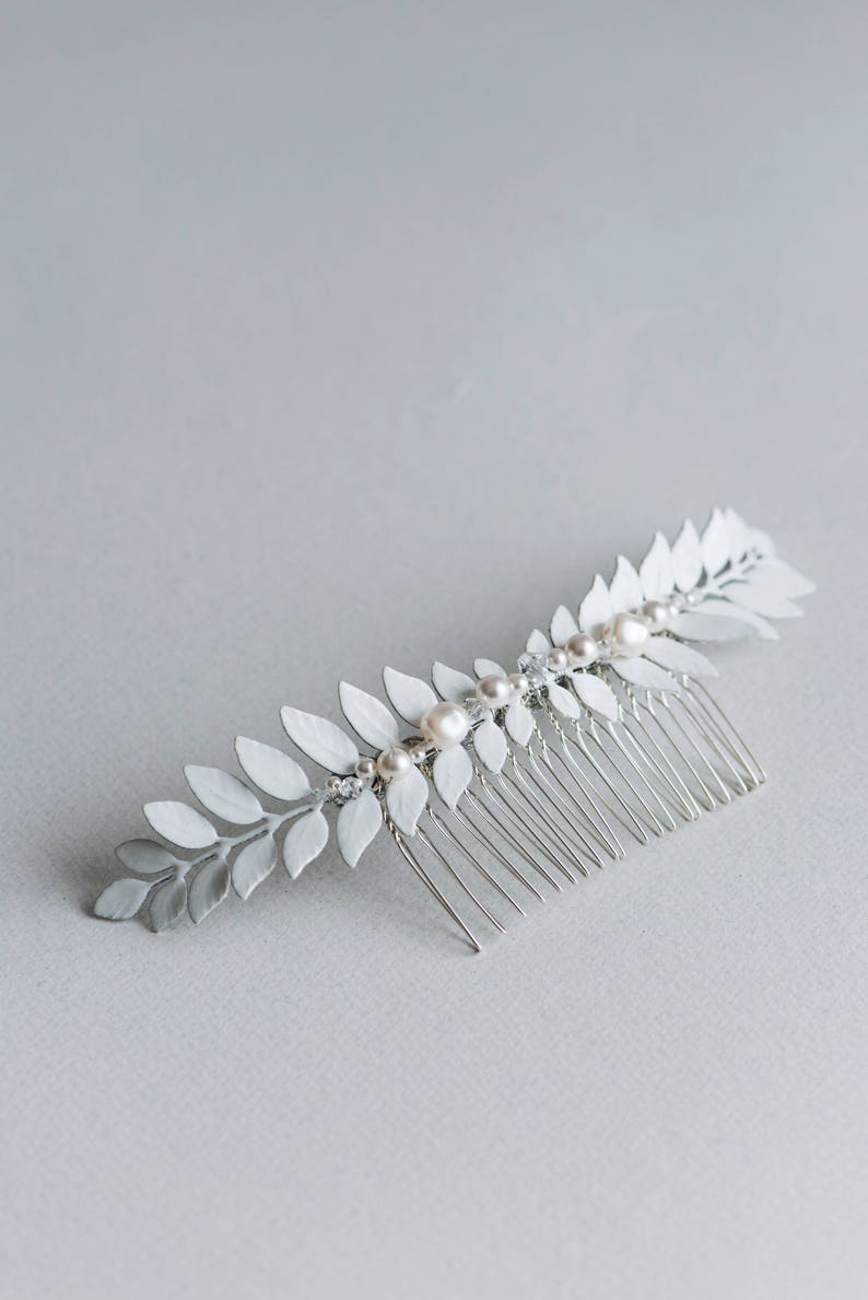 Silver bridal headpiece Bridal hairpiece Silver leaf hair comb Wedding hair comb Euterpe image 1