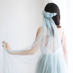 Blue wedding veil, Flower crown veil, Bohemian veil, Custom color wedding veil and flower crown - Rhosyn