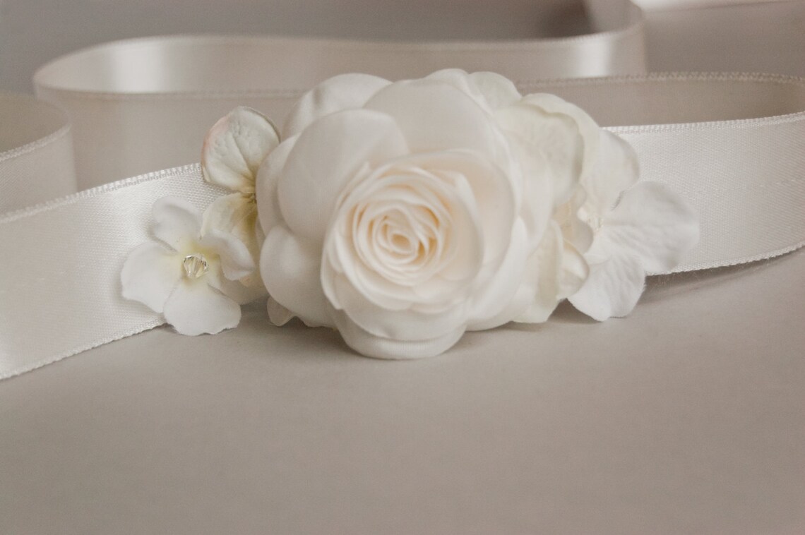 Ivory Flowers Wedding Sash Wedding Dress Sash Sash for | Etsy