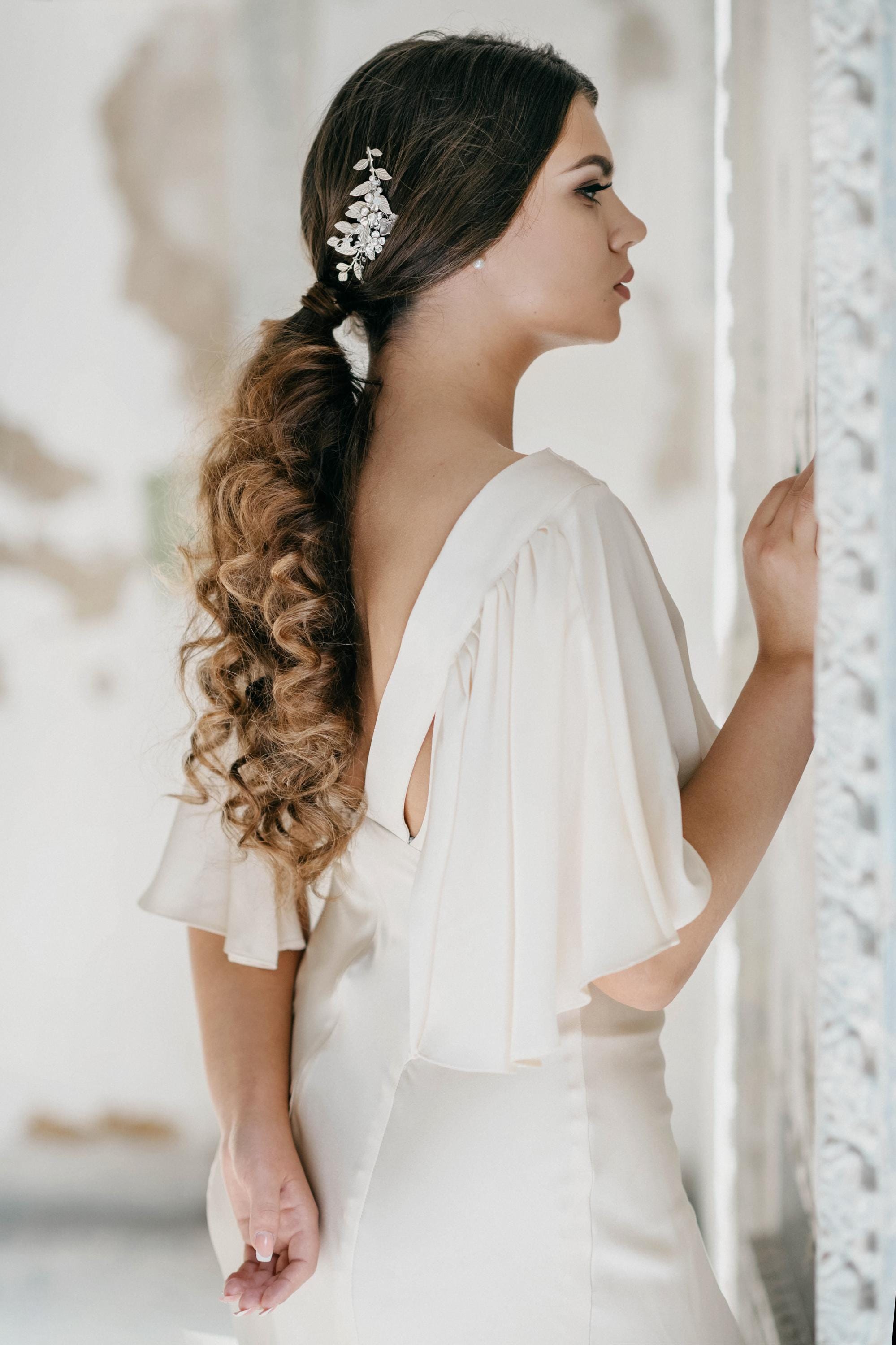 1 Pettine Per Capelli Da Sposa Con Strass Argentati, Adatto Per