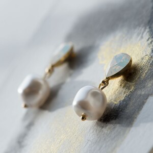 Pearl drop earrings, Crystal and pearl dangle earrings, Wedding earrings for brides PERELLA image 4