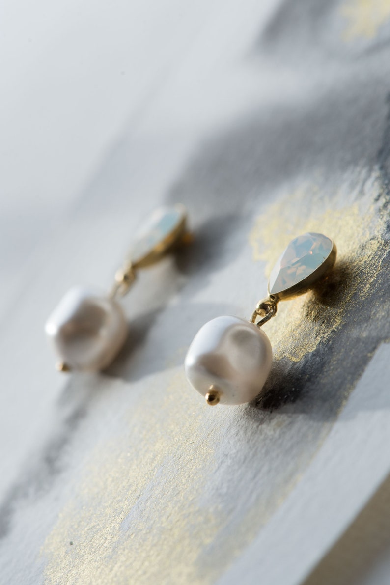 Pearl drop earrings, Crystal and pearl dangle earrings, Wedding earrings for brides PERELLA image 4
