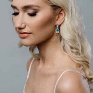 Crystal teardrop earrings aquamarine, gold, green, rose, opal, red, clear crystal, black REGN image 2