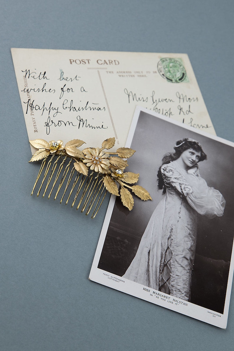 Floral hair comb Silver hair comb Gold bridal hairpiece Gold hair comb Wedding headpiece Wedding hair piece