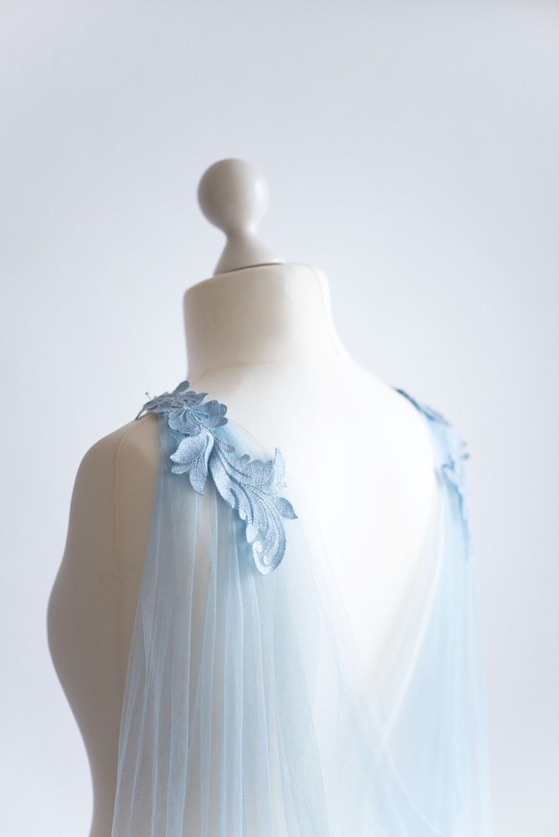 Cape veil with lace, Bridal cape veil, Wedding cape veil, Modern veil, Shoulder cape ISABELLE image 8