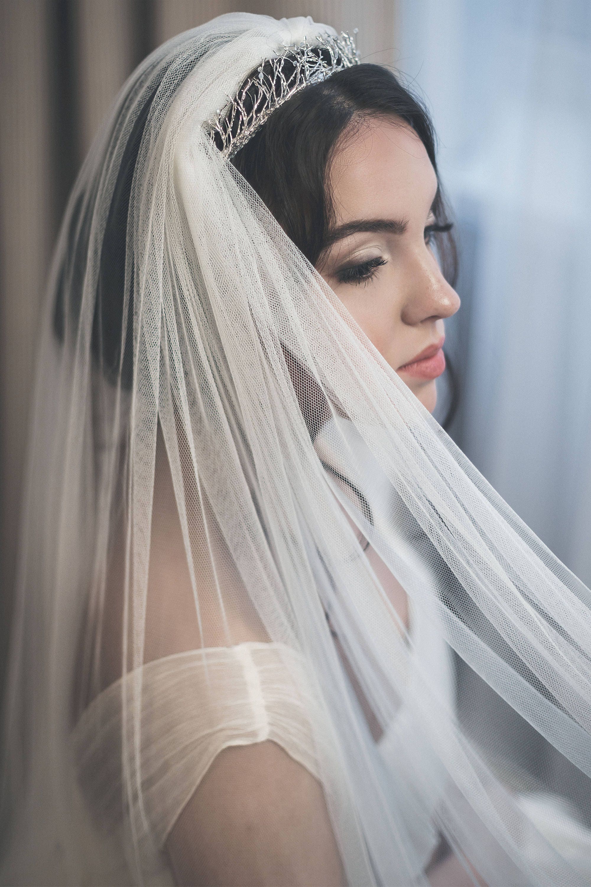 Bridal Wedding Veil Soft English Net Fingertip Fingertip Wedding Veil with Lace Trim | Grace + Ivory  main image 2