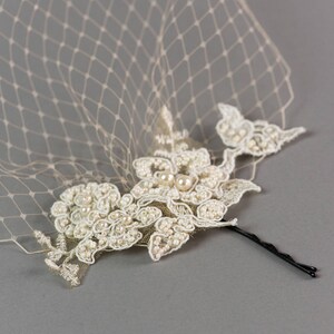 Lace birdcage veil, Champagne birdcage veil, Wedding veil image 3