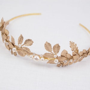 Gold tiara Gold leaf crown Gold headband Bridal tiara Gold leaf headpiece Leaf crown Gold headpiece Carpo image 6