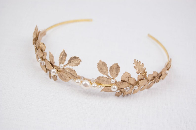 Gold tiara Gold leaf crown Gold headband Bridal tiara Gold leaf headpiece Leaf crown Gold headpiece Carpo image 6