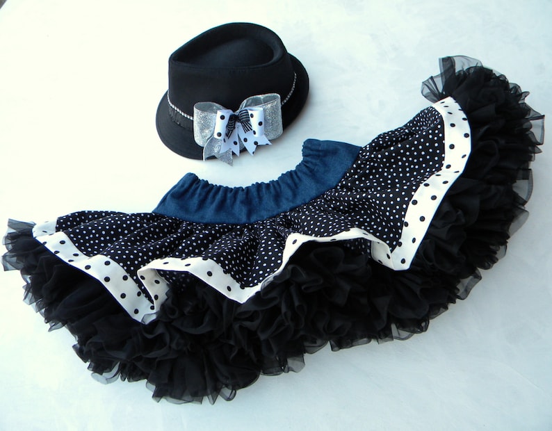 Rock n Roll Pageant 5 Piece Set Includes: Poofy Skirt Cami Fedora Hat with Bow Blinged Out Denim Jean Jacket Legging