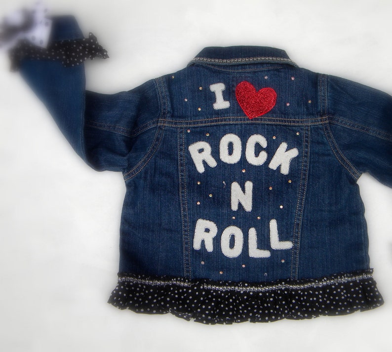 Rock n Roll Pageant 5 Piece Set Includes: Poofy Skirt Cami Fedora Hat with Bow Blinged Out Denim Jean Jacket Legging