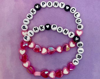 Chappell Roan Pink Pony Club Pink Pony Girl friendship style beaded bracelets set of 2 pop music pink purple love hearts cute kawaii