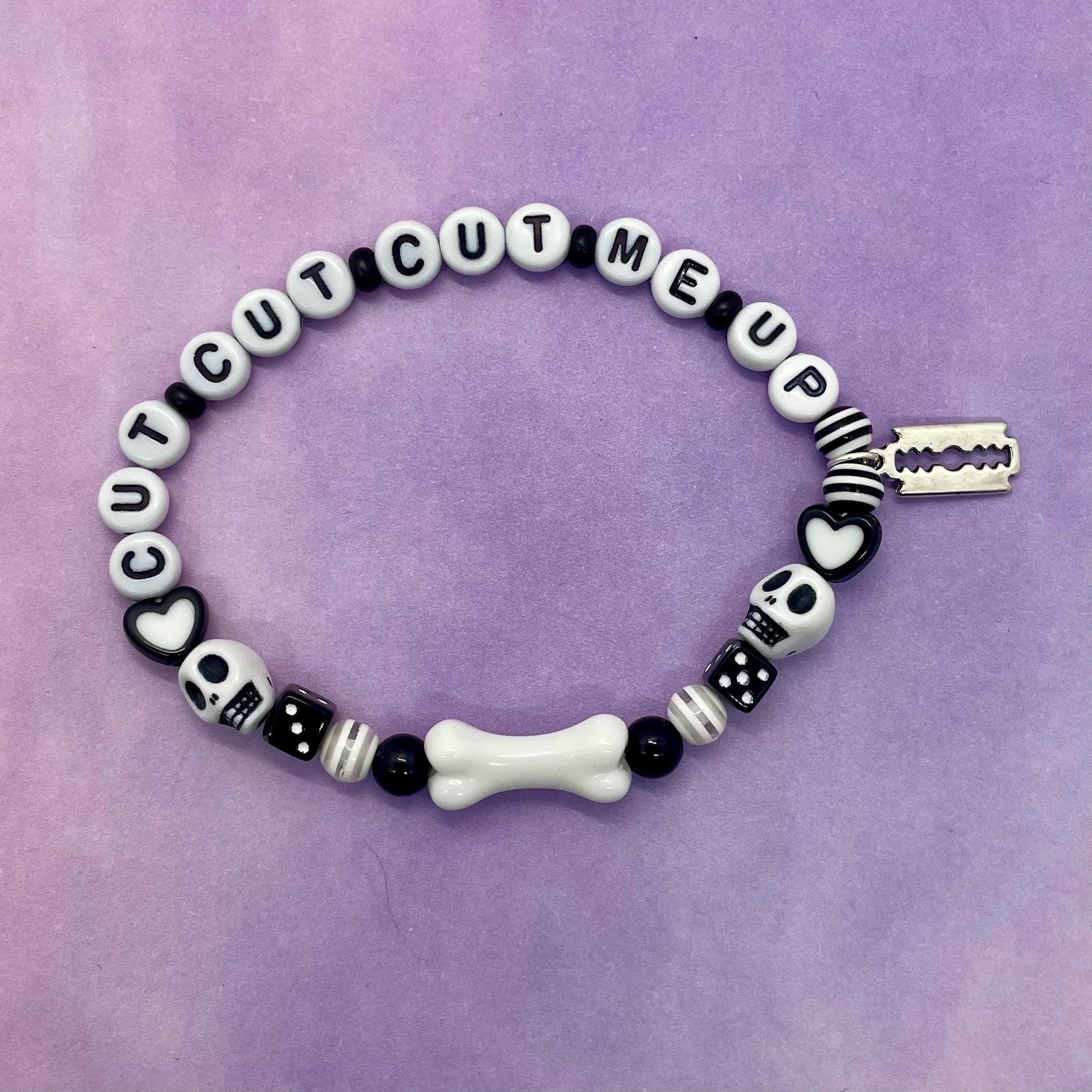 Slipknot Custer lyric friendship style beaded bracelet black white skulls dice stars emo alternative metal music