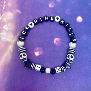 Ice Nine Kills friendship style beaded bracelet black white skulls dice stars emo alternative metal music