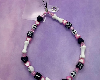 Cinturino Da Polso Per Cellulare In Macramè Viola Con 2 Toppe Adesive – Fatto A Mano – Portachiavi A Fiore