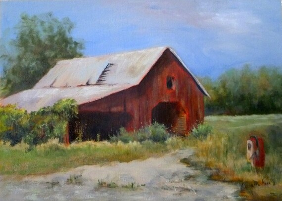 Red Country Barn 9x12 Oil Painting By Alexandra Etsy