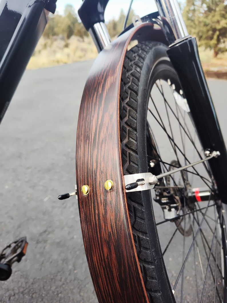 Wood Bike Fenders Hand made from dark colored Wenge wood. A great way to add a touch of class to your favorite commuter bike. image 4