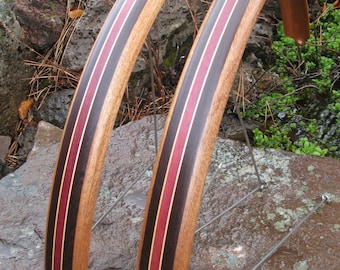 Wood Bicycle Fenders- Fully Shaped Compound Curve Mahogany with Wenge and Bloodwood.  Mud guard, bike, touring bike, urban, wood, woody, NYC
