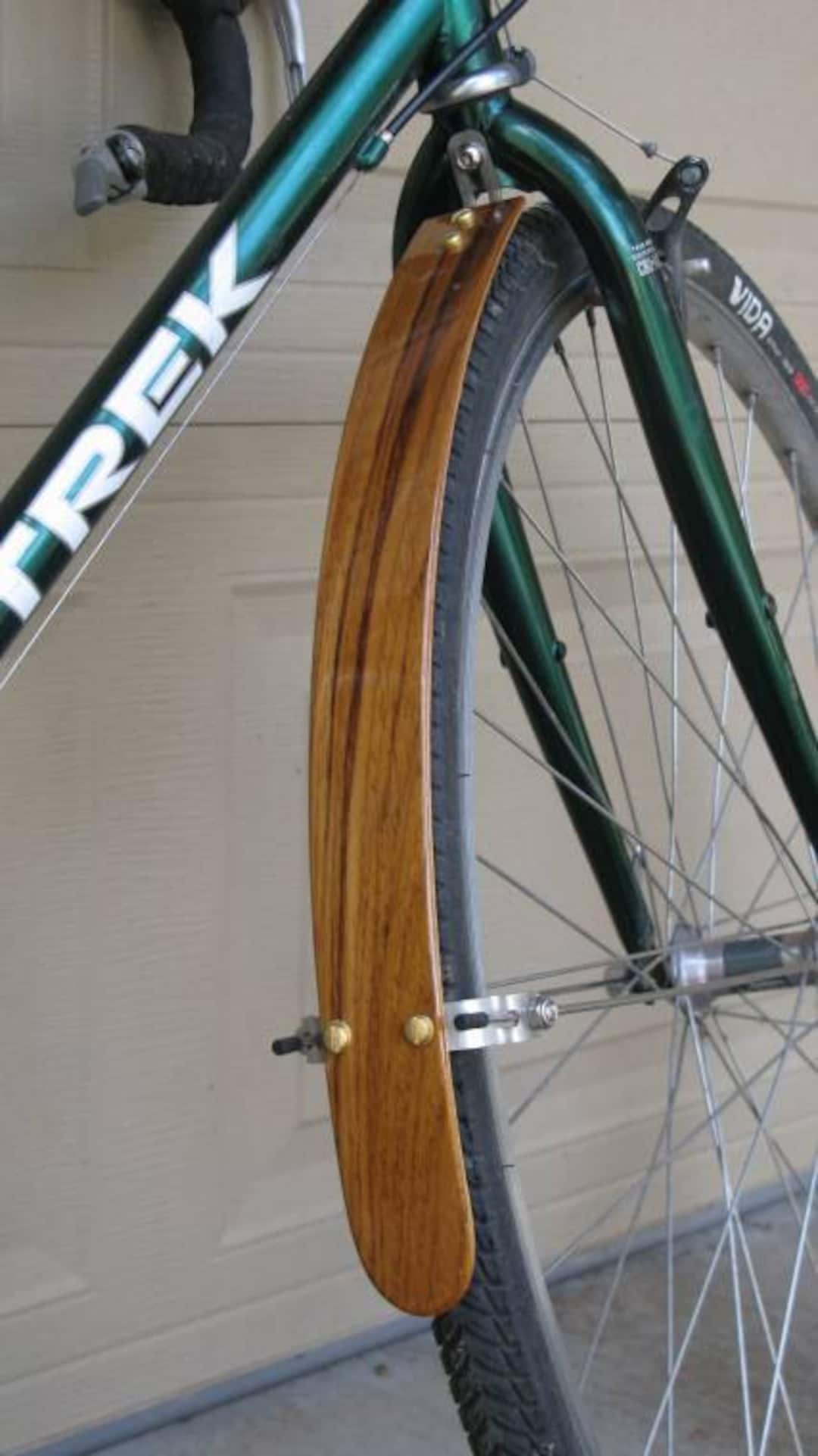 Front Teak Wood Bicycle Fender. Fender Bolts Onto the Fork Crown
