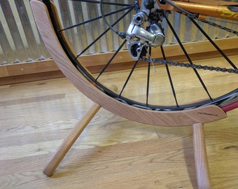Cherry Wood Bike Stand, Upright Bicycle Storage, Cycling Gift
