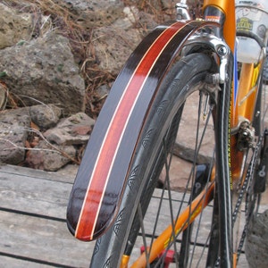 Wood Bicycle Fender hand made from Wenge and Blood wood.  Mud Guard, Splash Guard, Bicycle Fender, Bike Accessory, Winter Cycling Gear.