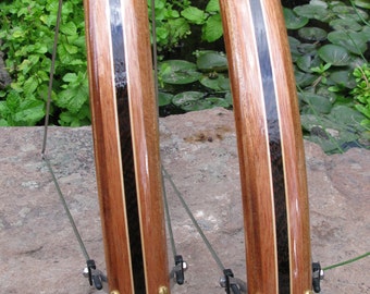 Wood Bicycle Fenders- Fully Shaped Compound Curve Mahogany with Wenge center stripe.  Mud guard, bike, touring bike, urban, wood, woody, NYC