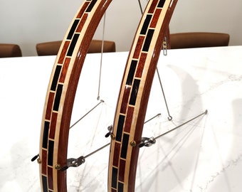 Wood bicycle fenders- Fully Shaped Compound Curve "Art Deco" style fenders hand made with Blood wood, Wenge, Maple and Sapele wood.