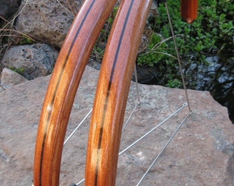 Wood Bicycle Fenders- Fully Shaped Compound Curve Sapelle with Wenge stripe.  Mud guard, bike, touring bike, urban, wood, woody, NYC