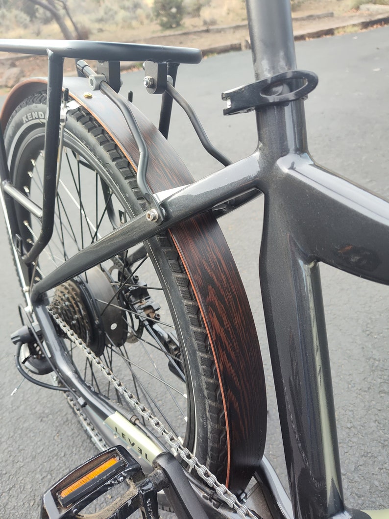 Wood Bike Fenders Hand made from dark colored Wenge wood. A great way to add a touch of class to your favorite commuter bike. image 2