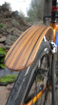Woody's Chop Chort Teak with Wenge edge stripes fender.  Bicycle fenders, fixie, fixed gear, hipster, splash guard, mud guard, fender