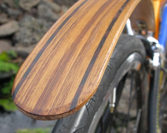 Woody's Chop Chort Rear Teak with Wenge edge stripes fender.  Bicycle fenders, fixie, fixed gear, hipster, splash guard, mud guard, fender