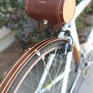 Wood Bike Fenders- Woody's hand made bicycle fenders.  South American Walnut with Maple edge stripes.